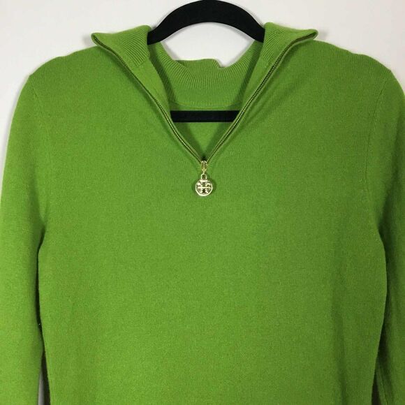 Green Preppy 1/4 Zip Academic Knitted Casual Autumn Fall Prep Polo Sweater S/M - Picture 2 of 7